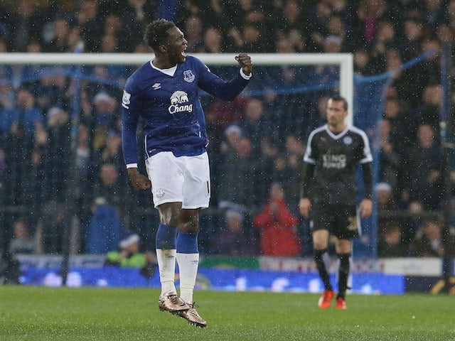 Romelu Lukaku celebrates scoring for Everton against Leicester on December 19, 2015