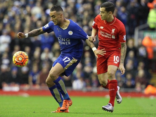 Leicester City's Danny Simpson is pursued by Philippe Coutinho of Liverpool on December 26, 2015
