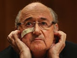 Outgoing FIFA president Sepp Blatter at a press conference after he was banned from all football activity for eight years on December 21, 2015