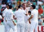 Stuart Broad celebrates with England teammates on day two of the first Test with South Africa on December 27, 2015