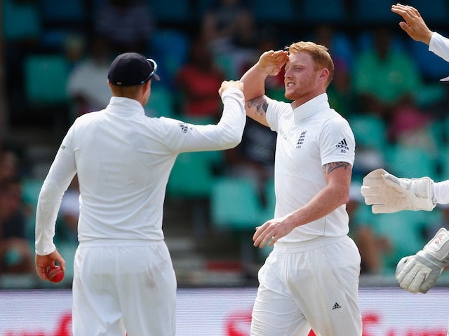 Ben Stokes celebrates taking the wicket of Stiaan Van Zyl on day four of the first Test between South Africa and England on December 29, 2015