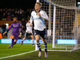Little Cauley Woodrow celebrates scoring a second for Fulham against Rotherham on December 29, 2015