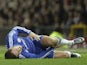 Eden Hazard clutches his shin during the game between Manchester United and Chelsea on December 28, 2015