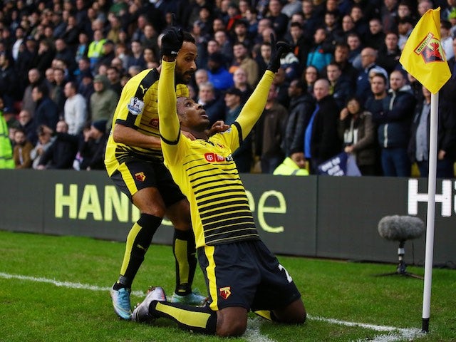 Odion Ighalo celebrates getting an equaliser for Watford against Spurs on December 28, 2015