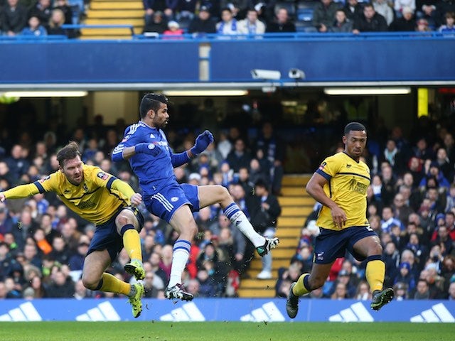 Diego Costa celebrates scoring during the FA Cup game between Chelsea and Scunthorpe on January 10, 2016
