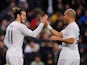 Gareth Bale celebrates with Pepe during the game between Real Madrid and Deportivo La Coruna on January 9, 2016