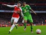 Hector Bellerin and Patrick Van Aanholt in action during the FA Cup game between Arsenal and Sunderland on January 9, 2016