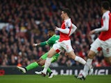 Jeremain Lens and Laurent Koscielny in action during the FA Cup game between Arsenal and Sunderland on January 9, 2016