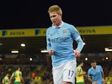 Little Kevin de Bruyne celebrates scoring during the FA Cup game between Norwich and Man City on January 9, 2016