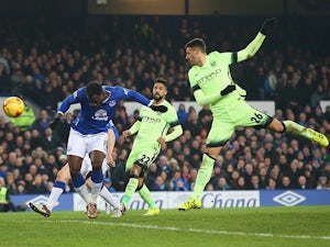 Romelu Lukaku scores Everton's second during the League Cup semi-final first leg against Manchester City at Goodison Park on January 6, 2016