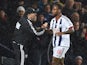 Saido Berahino shakes hands with Tony Pulis during the FA Cup game between West Brom and Bristol City on January 9, 2016