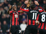 Benik Afobe celebrates after scoring his first Bournemouth goal against Norwich City on January 16, 2016