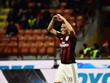 Carlos Bacca celebrates scoring during the game between Milan and Fiorentina on January 17, 2016