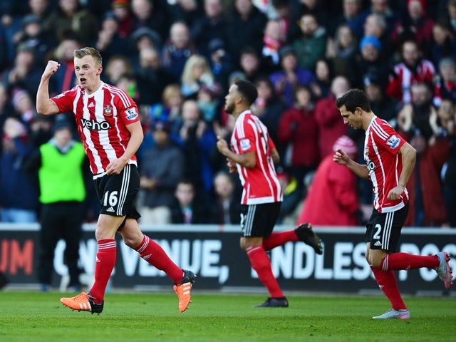 James Ward-Prowse celebrates scoring Southampton's first goal against West Bromwich Albion at St Mary's Stadium on January 16, 2016