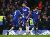 John Terry celebrates his last-minute equaliser during the game between Chelsea and Everton on January 16, 2016
