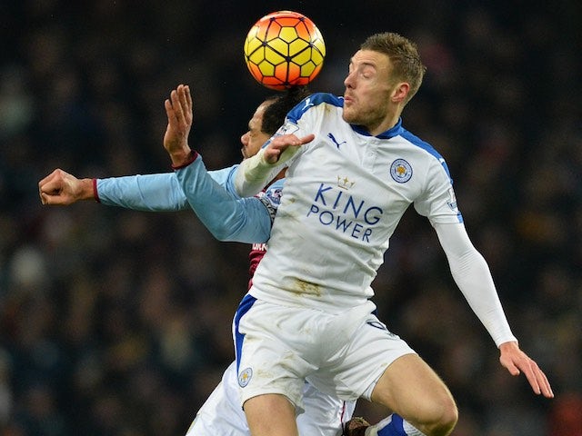 Joleon Lescott vies with aerial threat Jamie Vardy during the game between Aston Villa and Leicester on January 16, 2016