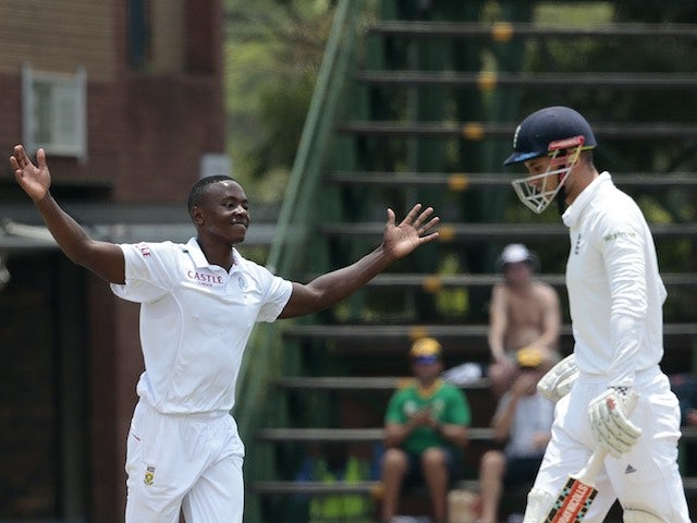 Kagiso Rabada celebrates dismissing Alex Hales on day two of the third Test between South Africa and England on January 15, 2016