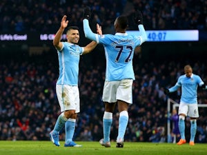 Sergio Aguero celebrates during the game between Man City and Crystal Palace on January 16, 2016