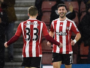 Shane Long celebrates with Matt Targett during the game between Southampton and Watford on January 13, 2016