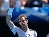 Andy Murray sticks a thumb up on day two of the Australian Open on January 19, 2016