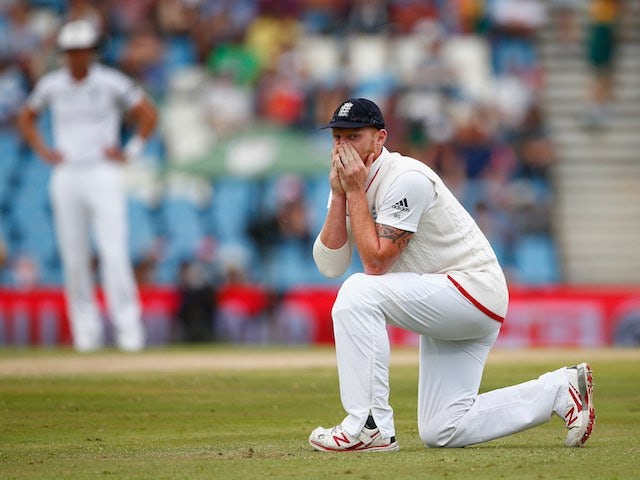 Ben Stokes reacts to a missed catch on day three of the fourth Test between South Arica and England on January 24, 2016