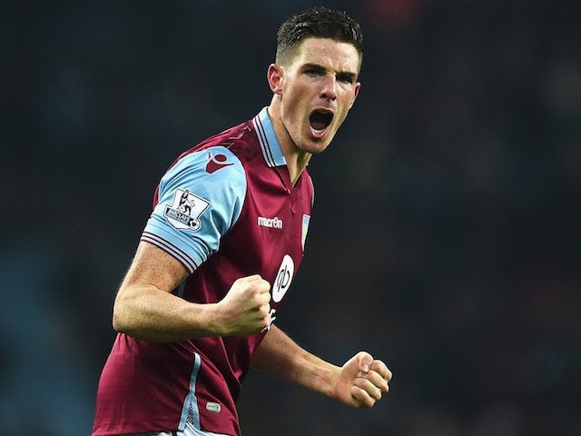 Ciaran Clark celebrates scoring during the FA Cup game between Aston Villa and Wycombe Wanderers on January 19, 2016