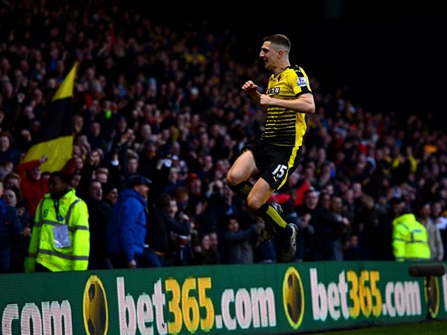 Craig Cathcart of Watford celebrates scoring his team's second goal against Newcastle United at Vicarage Road on January 23, 2016