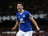 Gareth Barry celebrates scoring during the game between Everton and Swansea on January 24, 2016