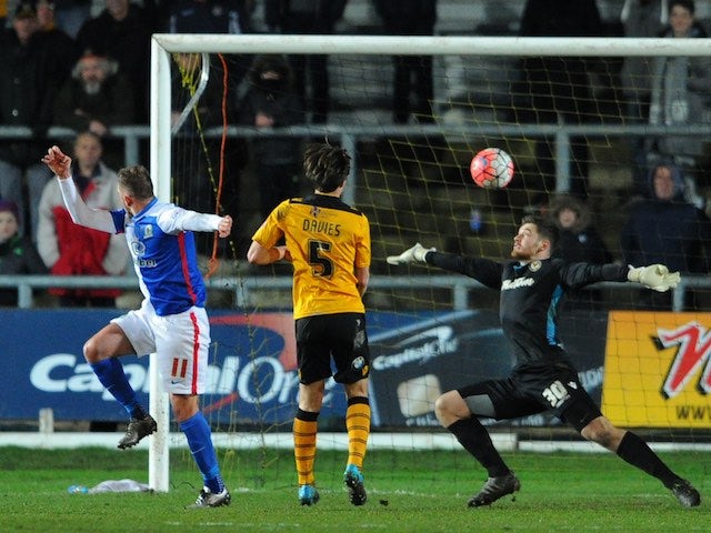 Jordan Rhodes scores during the FA Cup game between Newport and Blackburn on January 18, 2016
