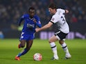 Nathan Dyer of Leicester City is snatched at by Ben Davies of Tottenham Hotspur on January 20, 2016