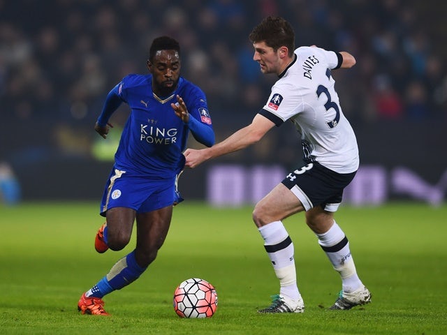 Nathan Dyer of Leicester City is snatched at by Ben Davies of Tottenham Hotspur on January 20, 2016