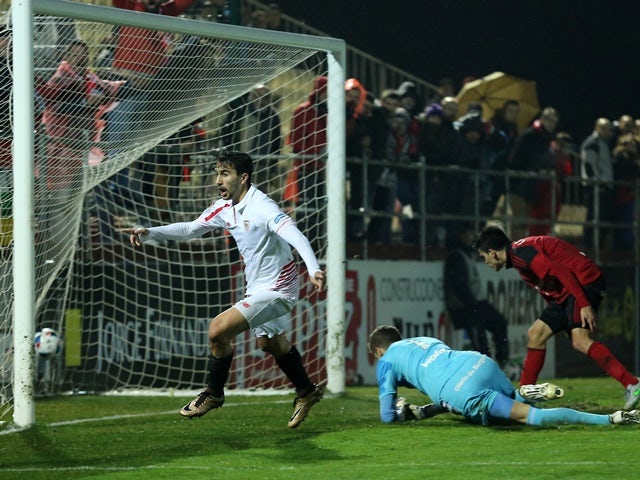 Sevilla's Ciro Immobile celebrates after scoring against Mirandes on January 28, 2016
