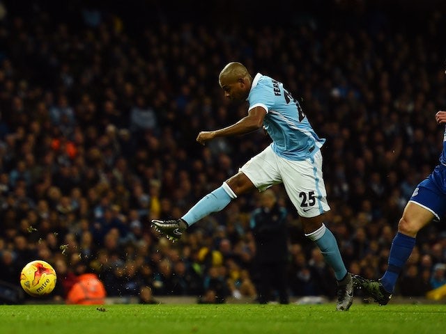 Fernandinho scores during the League Cup game between Manchester City and Everton on January 27, 2016