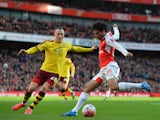 Fredrik Ulvestad and Mohamed Elneny in action during the FA Cup game between Arsenal and Burnley on January 30, 2016