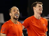 Jamie Murray and Bruno Soares gloat after winning the Australian Open men's doubles final on January 30, 2016