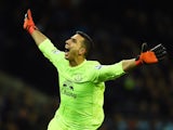 Joel Robles celebrates during the League Cup game between Manchester City and Everton on January 27, 2016