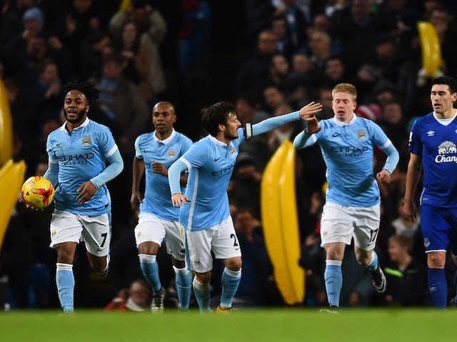 Kevin De Bruyne celebrates during the League Cup game between Manchester City and Everton on January 27, 2016
