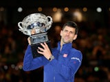 Novak Djokovic celebrates winning the Australian Open on January 31, 2016