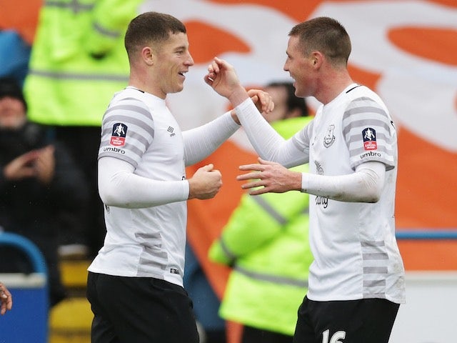 Ross Barkley celebrates with James McCarthy during the FA Cup game between Carlisle and Everton on January 31, 2016