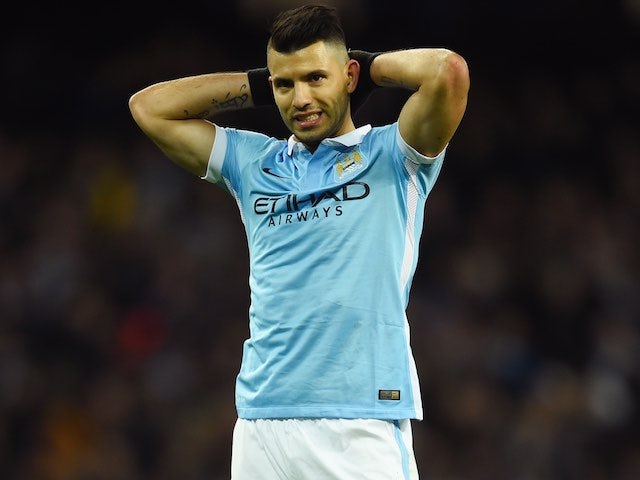 Sergio Aguero in action during the League Cup game between Manchester City and Everton on January 27, 2016