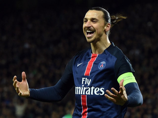 PSG forward Zlatan Ibrahimovic does his best impression of a Picasso painting after scoring in the 2-0 win over Saint-Etienne on Jan 31, 2016