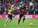 Benik Afobe and Hector Bellerin during the Premier League game between Bournemouth and Arsenal on February 7, 2016