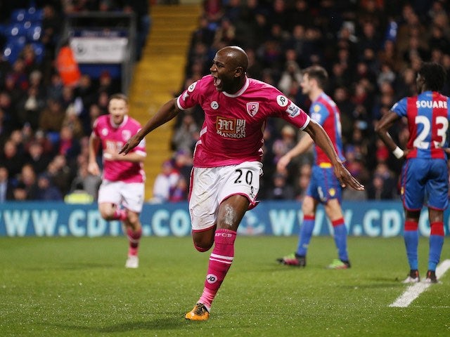 Benik Afobe celebrates scoring during the Premier League game between Crystal Palace and Bournemouth on February 2, 2016