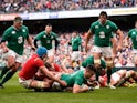 Conor Murray scores the opening try during the Six Nations game between Ireland and Wales on February 7, 2016