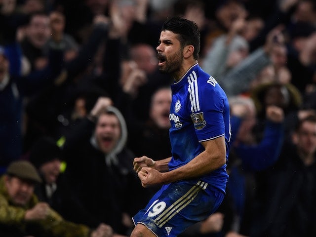 Diego Costa celebrates his late equaliser during the Premier League game between Chelsea and Manchester United on February 7, 2016