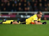 Gabriel Agbonlahor has had enough during the Premier League game between West Ham and Aston Villa on February 2, 2016
