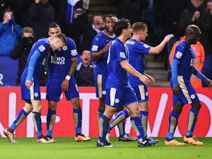Jamie Vardy is congratulated by teammates after scoring the goal of the century during the Premier League game between Leicester and Liverpool on February 2, 2016