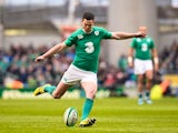 Jonny Sexton kicks during the Six Nations game between Ireland and Wales on February 7, 2016