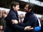 Mauricio Pochettino and Quique Flores embrace prior to the Premier League match between Tottenham Hotspur and Watford at White Hart Lane on February 6, 2016