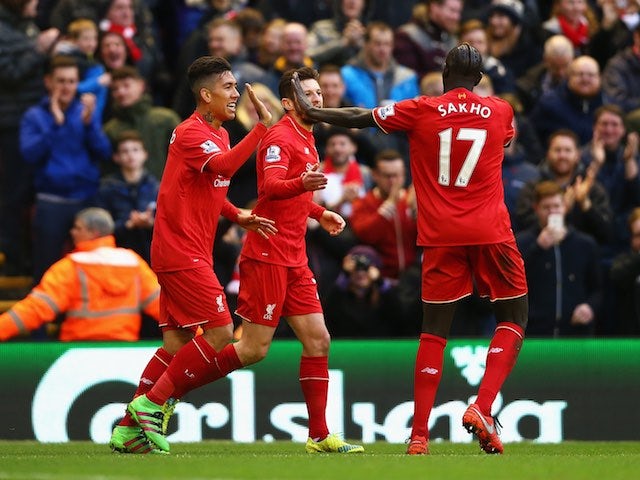 Roberto Firmino celebrates scoring during the Premier League game between Liverpool and Sunderland on February 6, 2016
